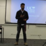 Manu talking about travels in his Toastmasters speech project